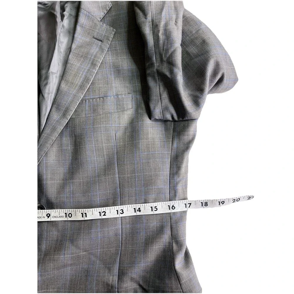J Hilburn Vitale Barberis Men 36R Blazer European Fit Gray Wool Glen Plaid
